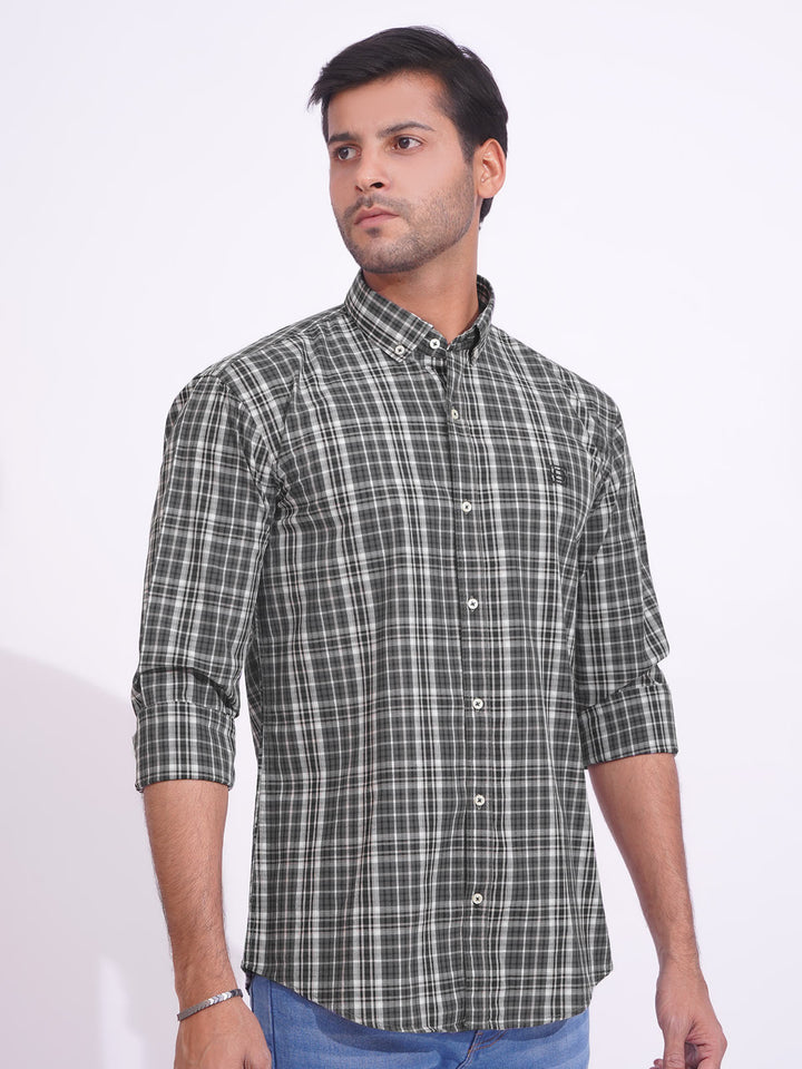 Black Check Button Down Casual Shirt (CSC-177)