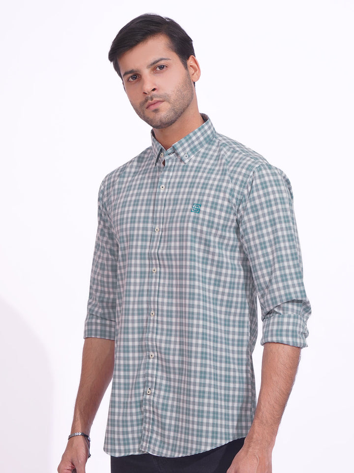 Light Blue & White Check Button Down Casual Shirt (CSC-178)