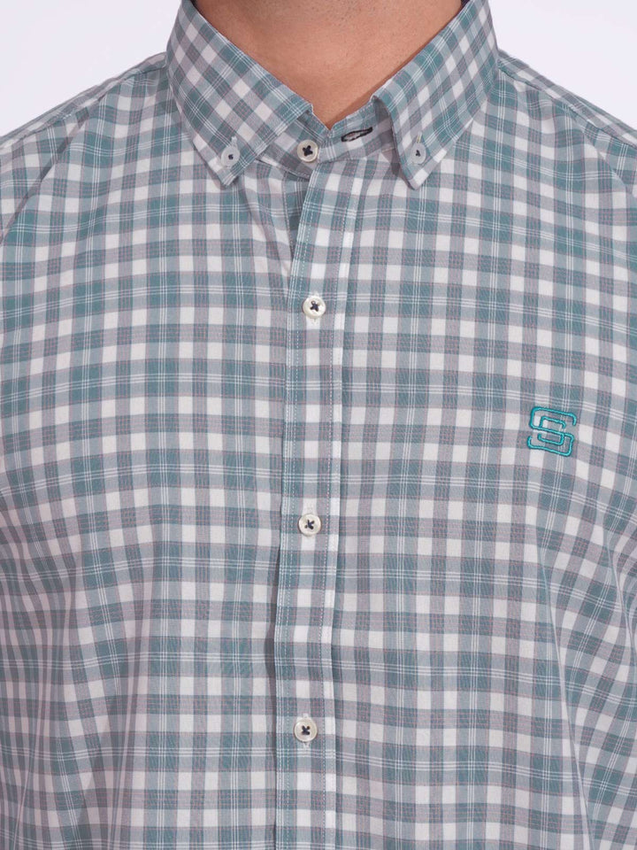 Light Blue & White Check Button Down Casual Shirt (CSC-178)