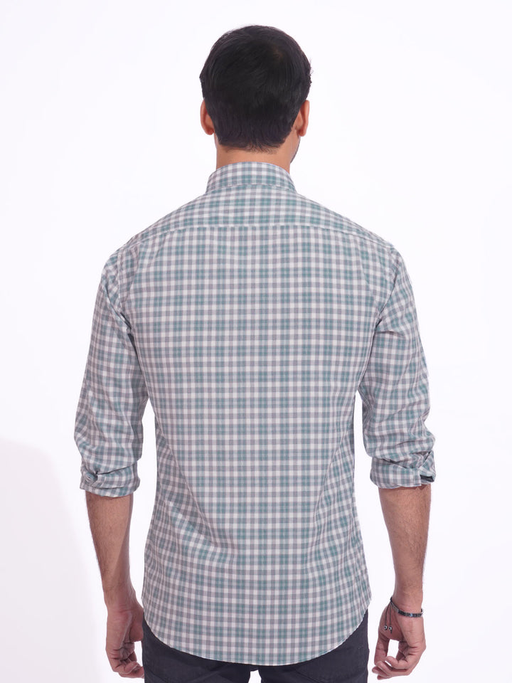 Light Blue & White Check Button Down Casual Shirt (CSC-178)