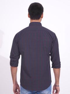 Navy Blue & Black Check Button Down Casual Shirt (CSC-181)