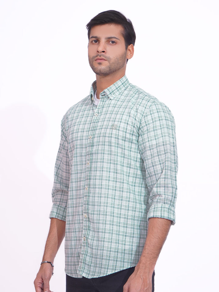 Light Green Check Button Down Casual Shirt (CSC-182)