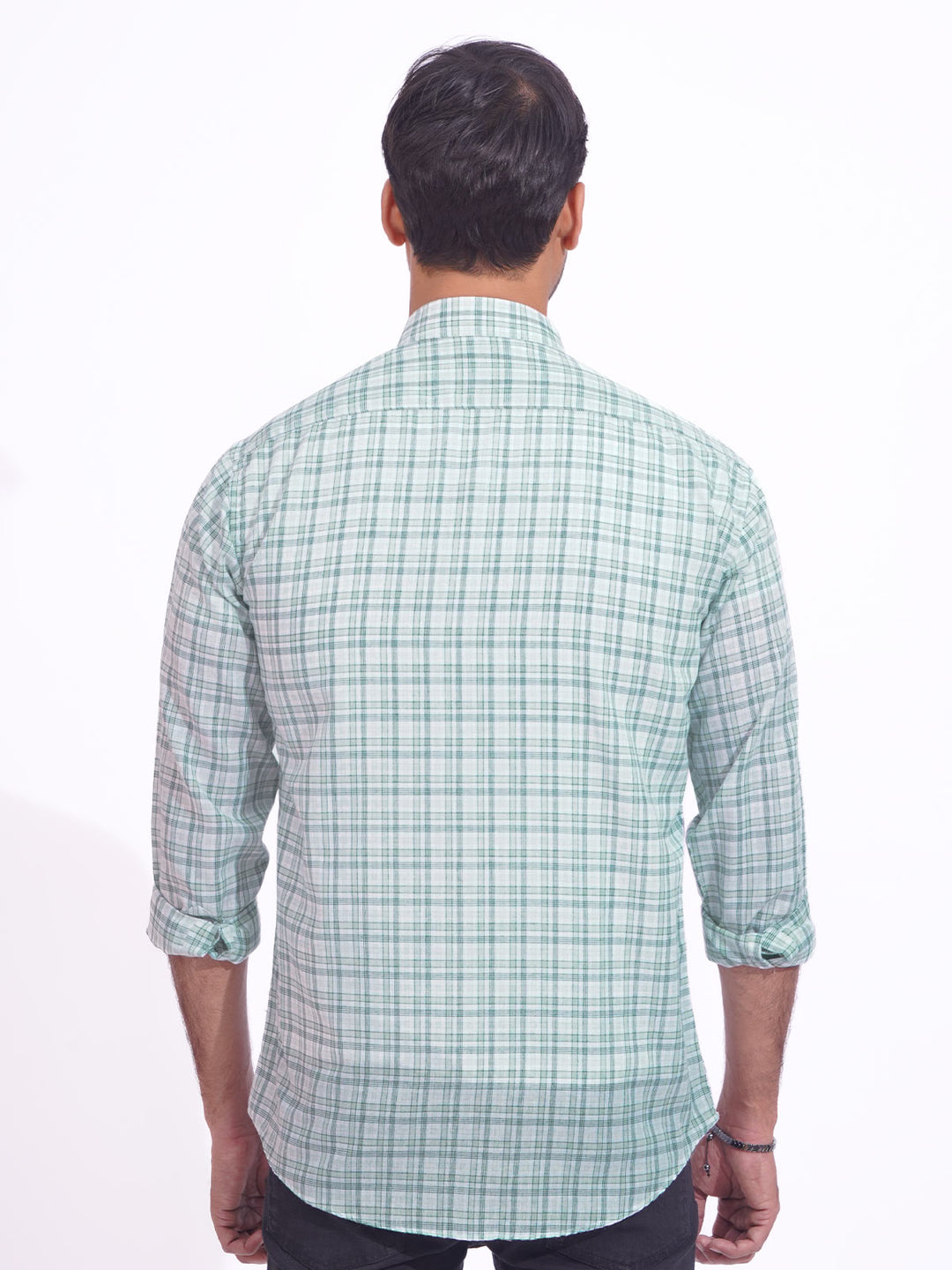 Light Green Check Button Down Casual Shirt (CSC-182)