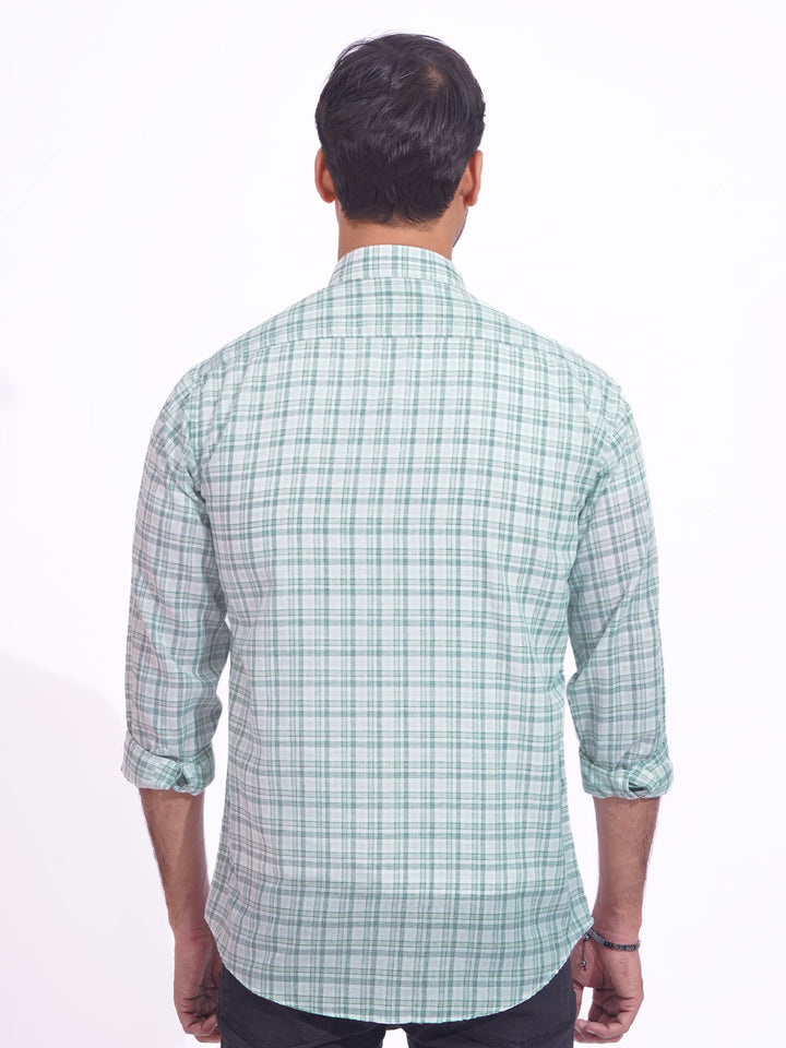 Light Green Check Button Down Casual Shirt (CSC-182)