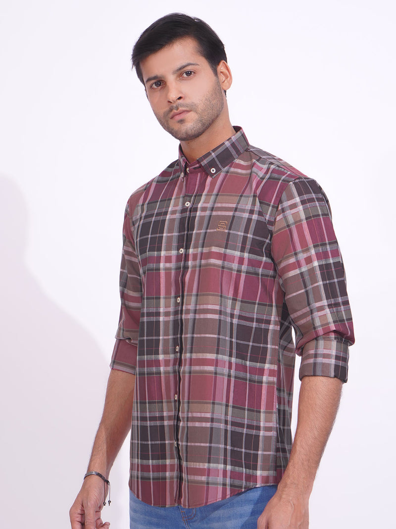 Red & Brown Check Button Down Casual Shirt (CSC-184)