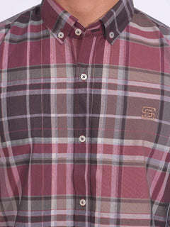Red & Brown Check Button Down Casual Shirt (CSC-184)