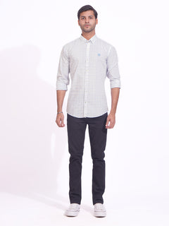 White & Blue Check Button Down Casual Shirt (CSC-186)