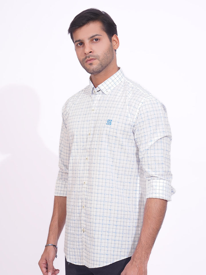 White & Blue Check Button Down Casual Shirt (CSC-186)