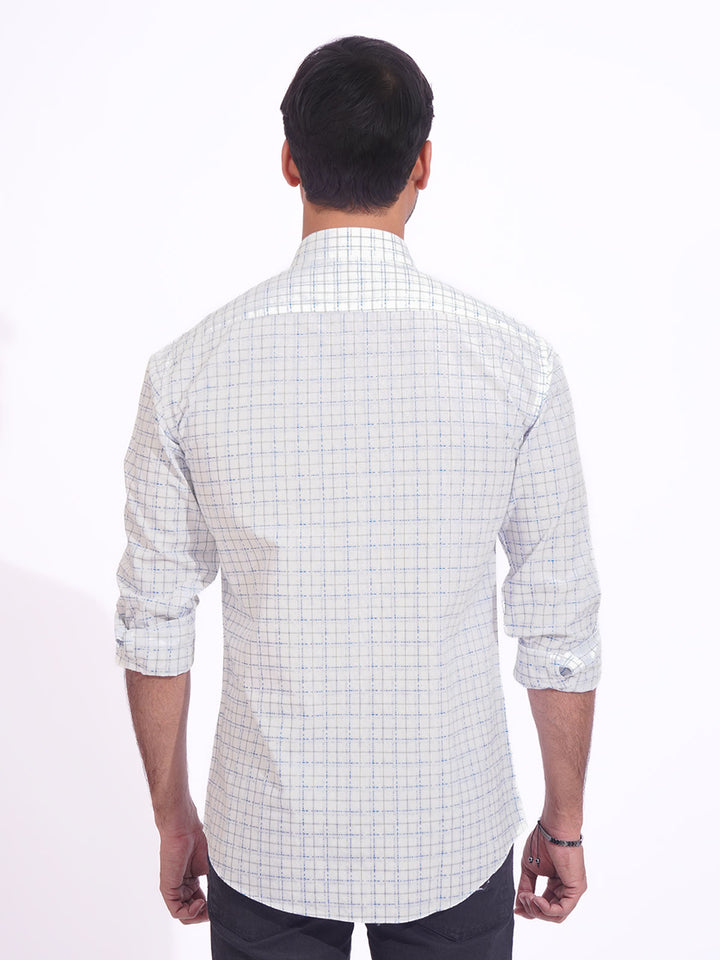 White & Blue Check Button Down Casual Shirt (CSC-186)