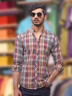 Red & Green Check Button Down Casual Shirt (CSC-187)