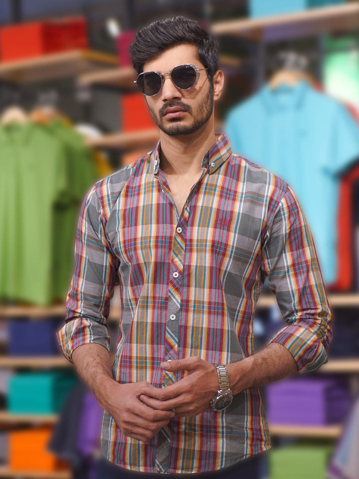 Red & Green Check Button Down Casual Shirt (CSC-187)