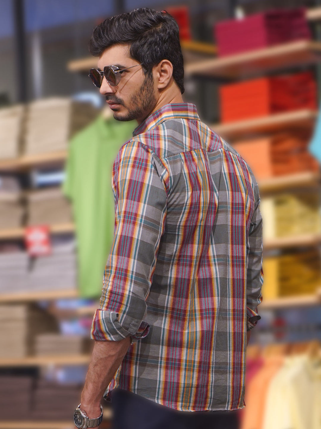 Red & Green Check Button Down Casual Shirt (CSC-187)