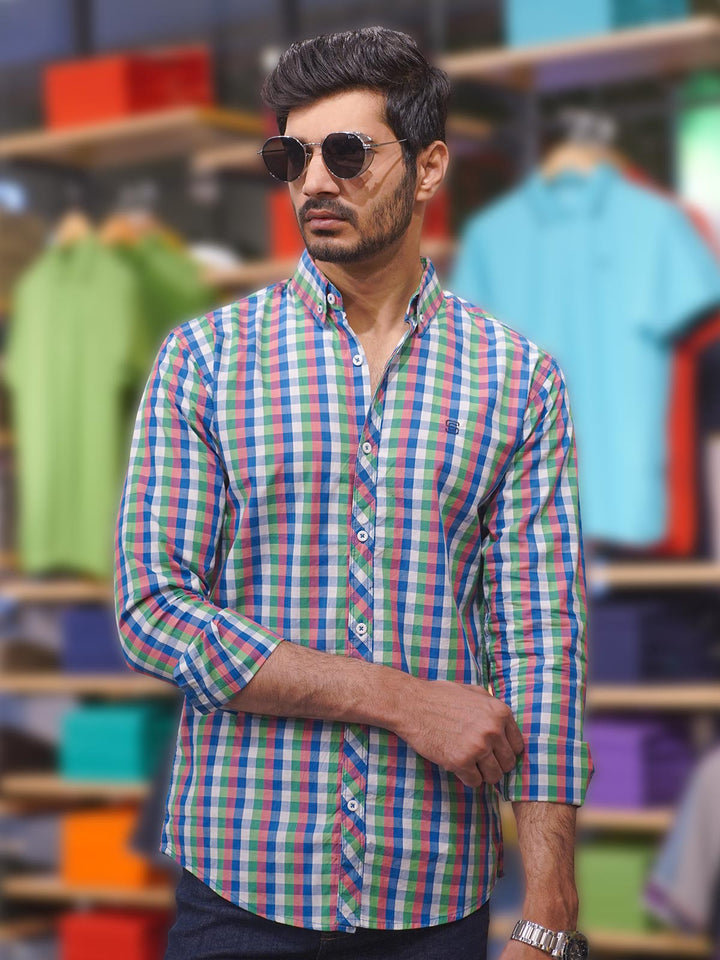 Multi Color Check Button Down Casual Shirt (CSC-189)