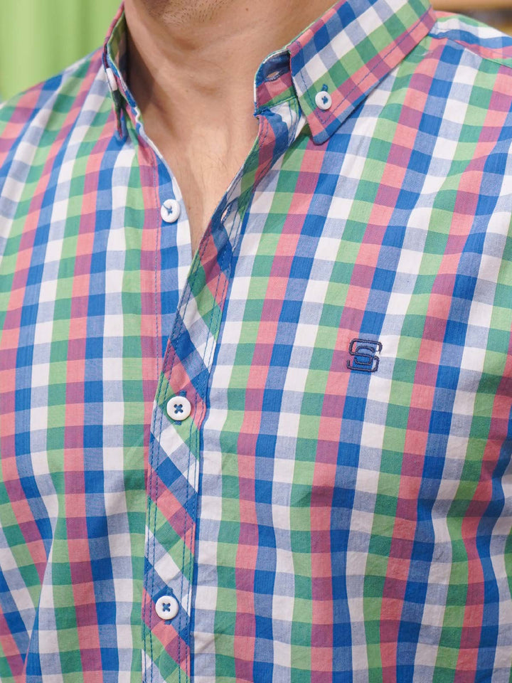 Multi Color Check Button Down Casual Shirt (CSC-189)