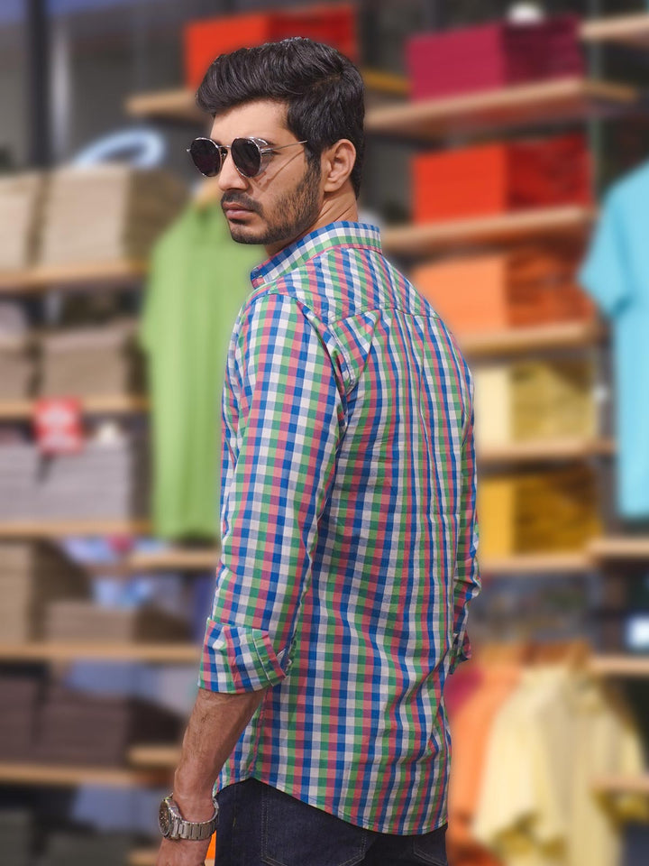 Multi Color Check Button Down Casual Shirt (CSC-189)