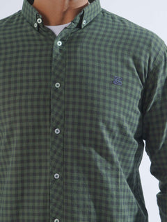 Dark Green Check Button Down Casual Shirt (CSC-190)