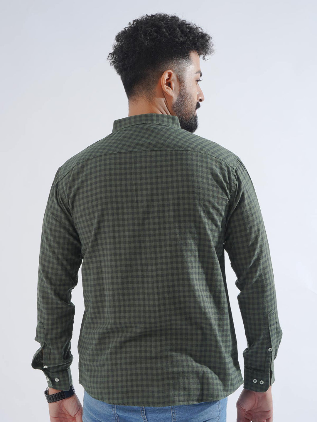 Dark Green Check Button Down Casual Shirt (CSC-190)