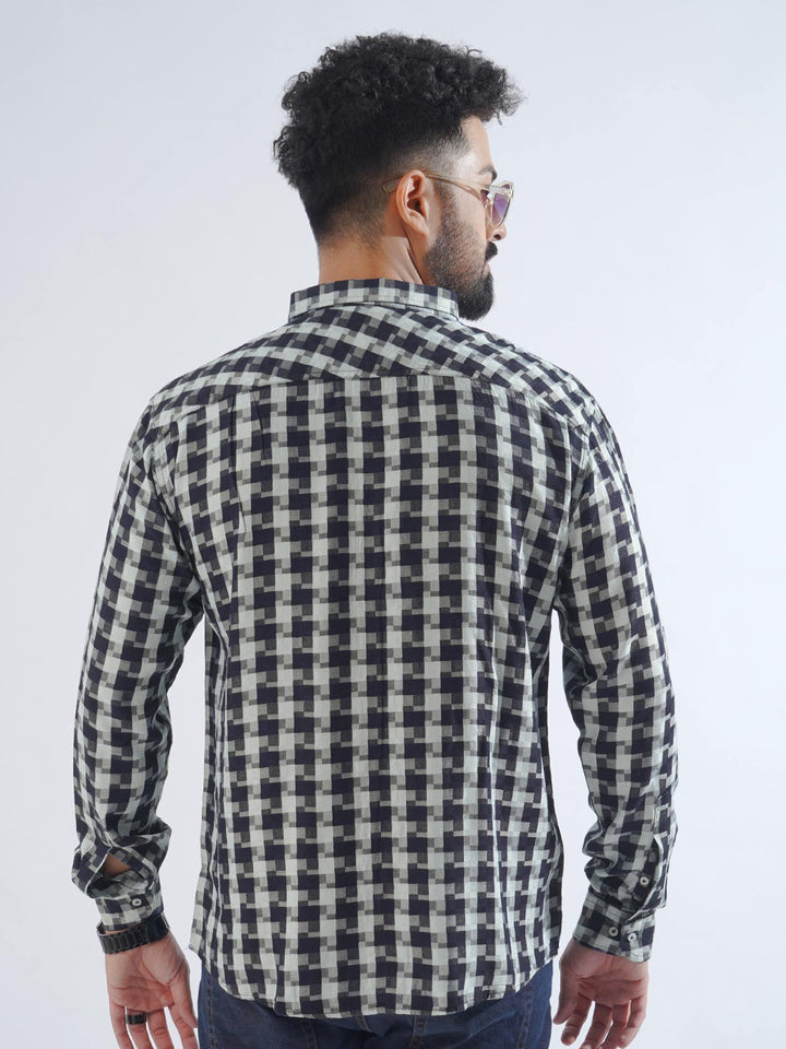 White & Navy Blue Check Button Down Casual Shirt (CSC-193)