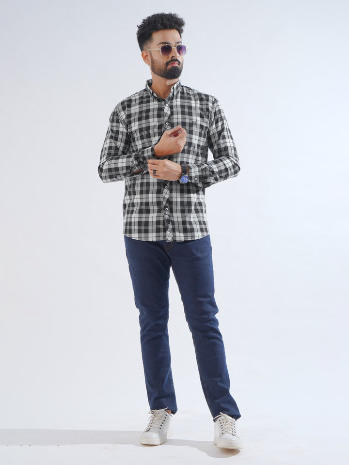 Black & White Check Button Down Casual Shirt (CSC-195)