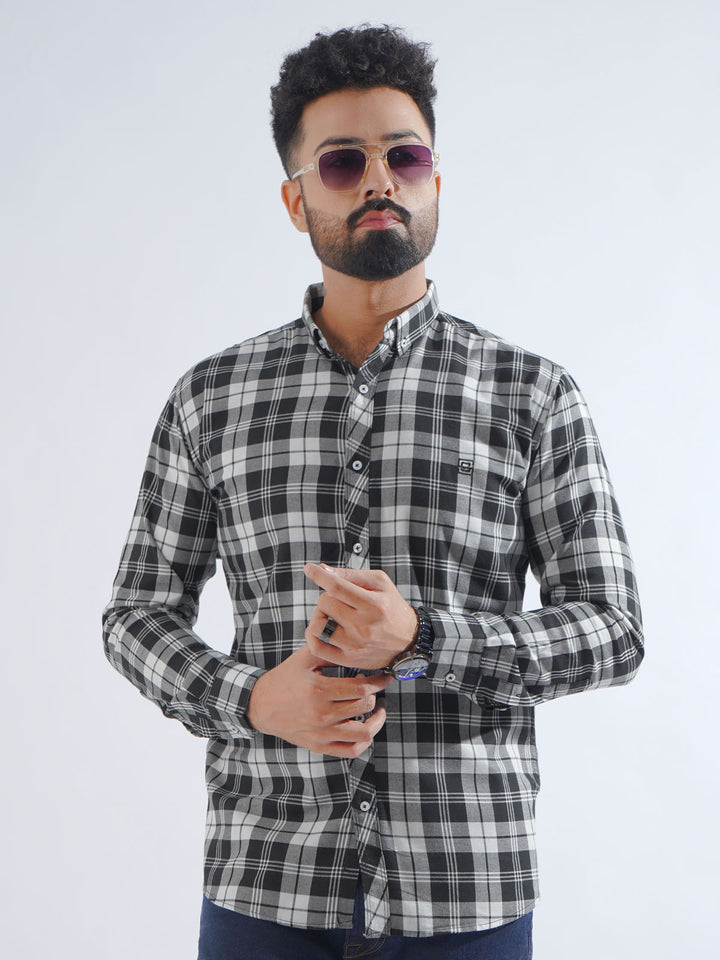 Black & White Check Button Down Casual Shirt (CSC-195)