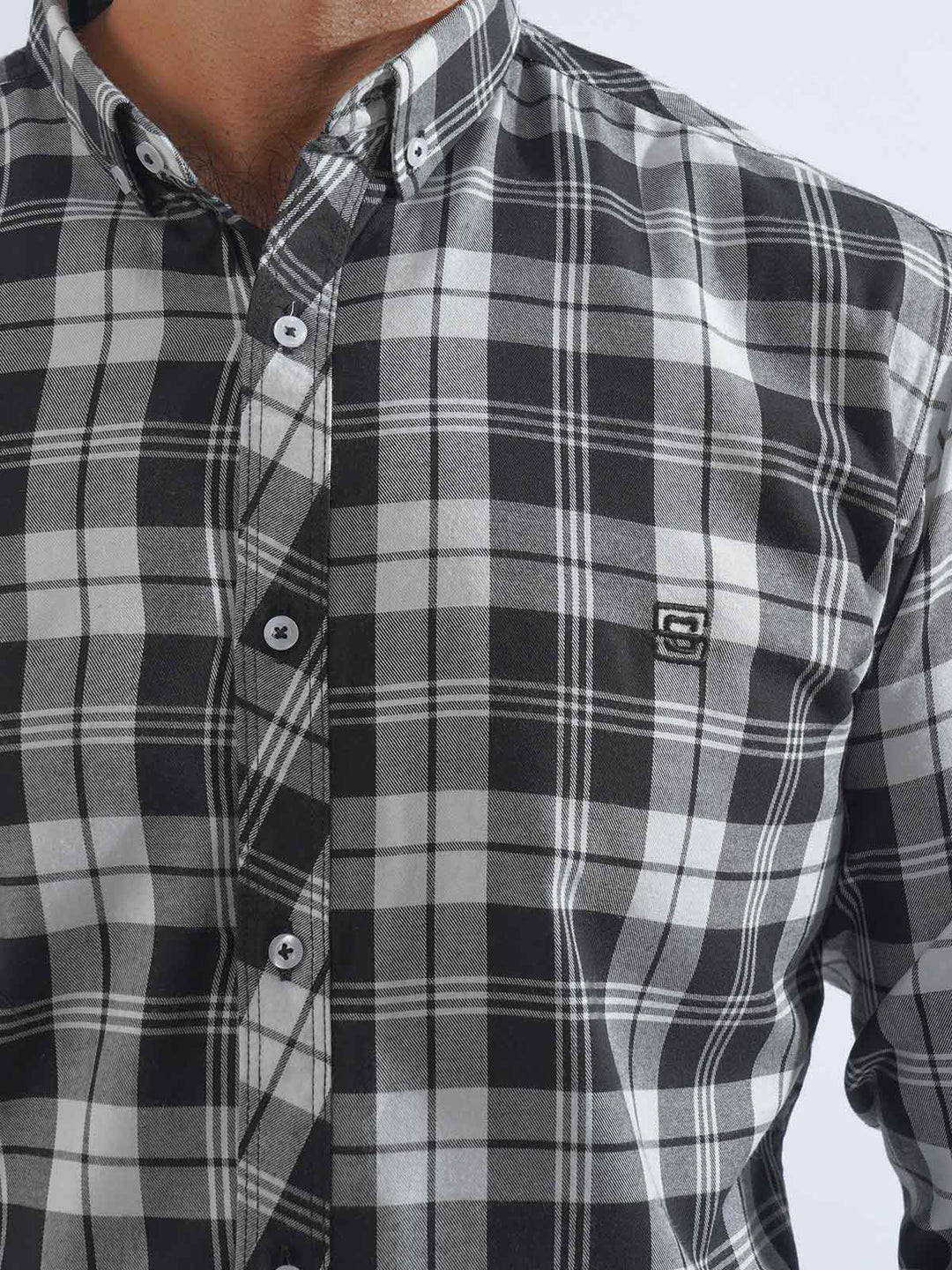 Black & White Check Button Down Casual Shirt (CSC-195)