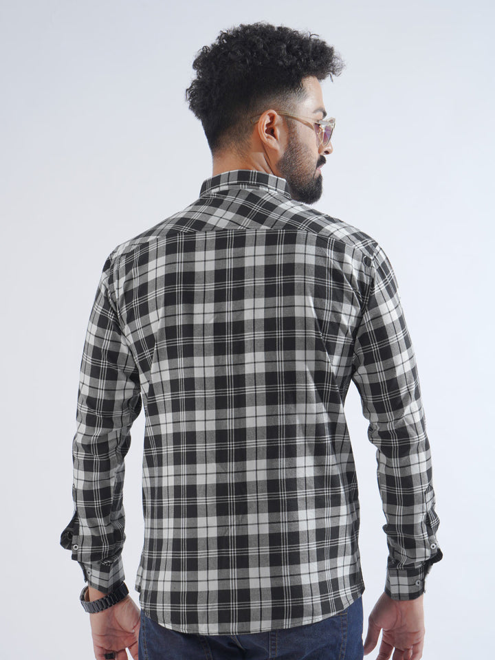 Black & White Check Button Down Casual Shirt (CSC-195)