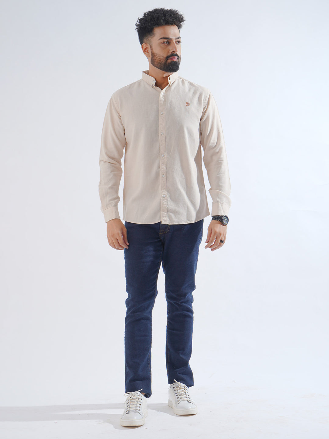 Light Brown Micro Check Button Down Casual Shirt (CSC-196)