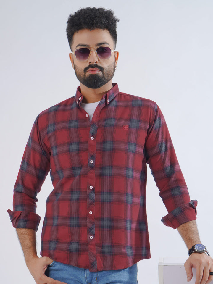 Blue & Red Check Button Down Casual Shirt (CSC-197)