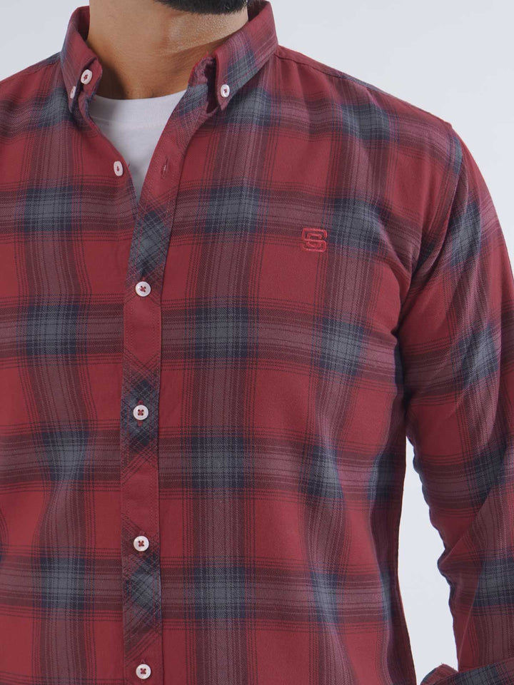 Blue & Red Check Button Down Casual Shirt (CSC-197)