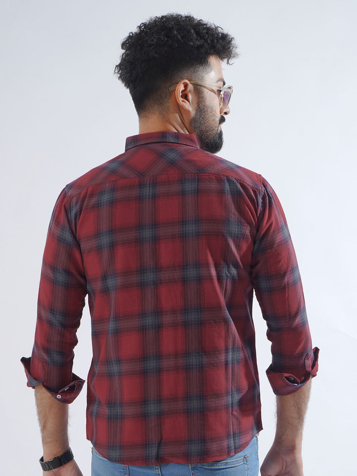 Blue & Red Check Button Down Casual Shirt (CSC-197)