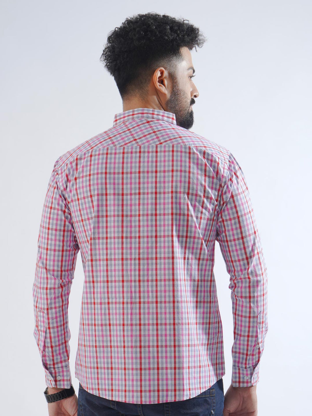 White & Red Check Button Down Casual Shirt (CSC-199)