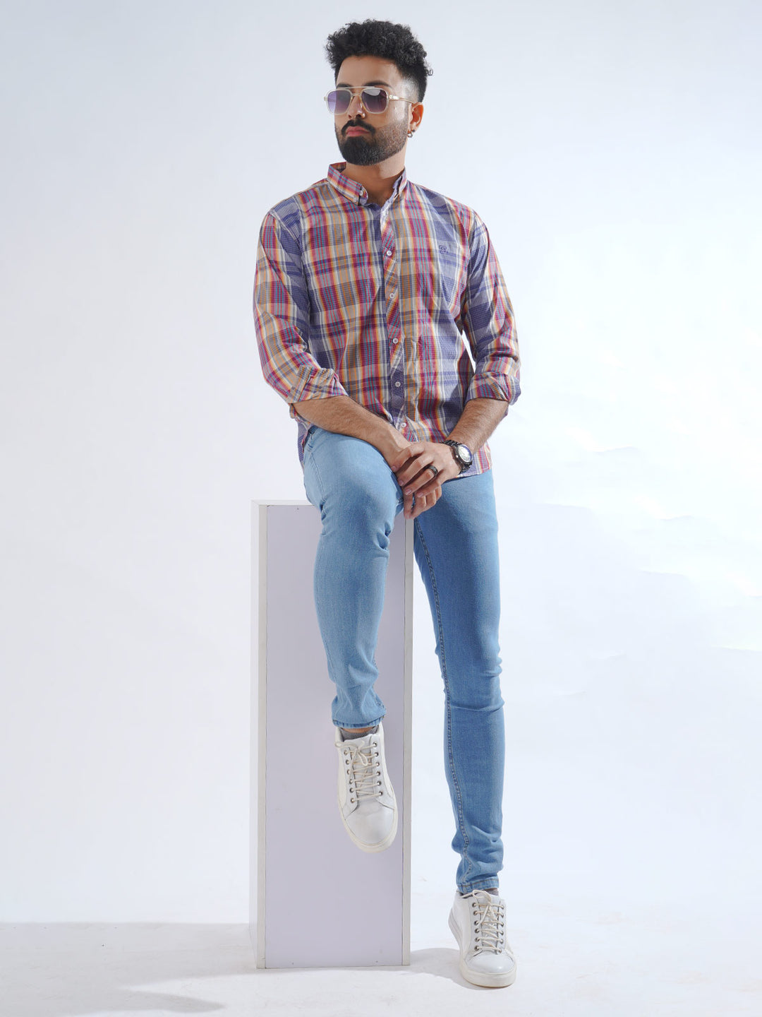 Blue & Red Check Button Down Casual Shirt (CSC-200)