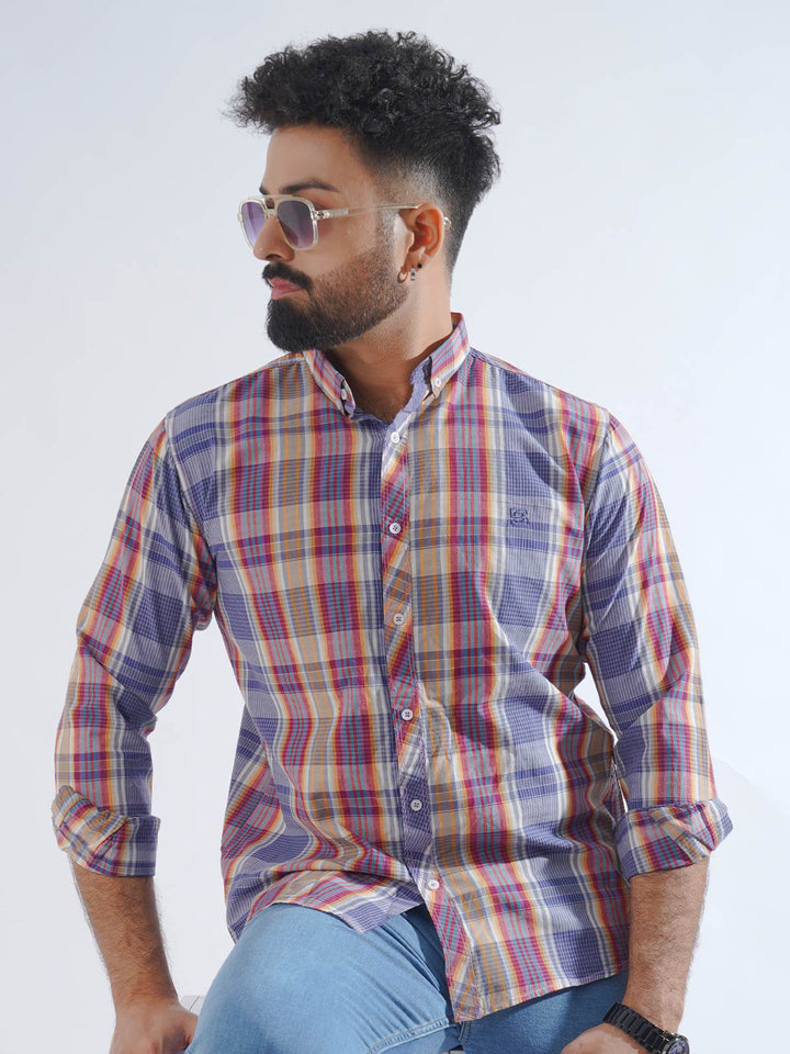 Blue & Red Check Button Down Casual Shirt (CSC-200)