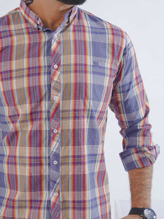 Blue & Red Check Button Down Casual Shirt (CSC-200)
