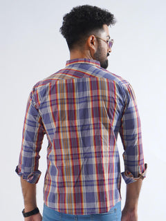 Blue & Red Check Button Down Casual Shirt (CSC-200)