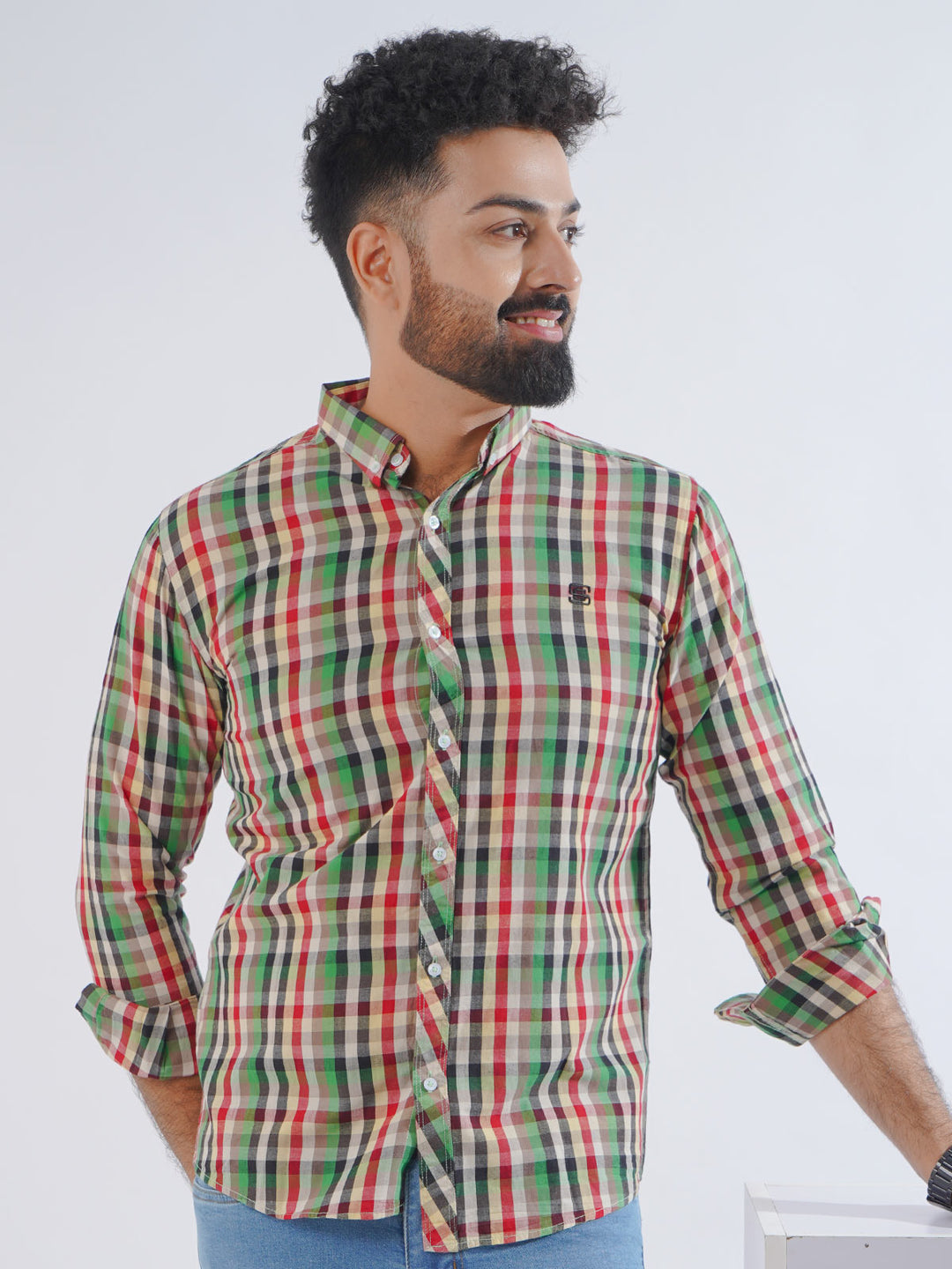 Multi Color Check Button Down Casual Shirt (CSC-201)