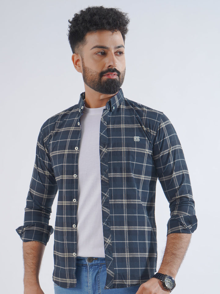 Navy Blue Check Button Down Casual Shirt (CSC-202)