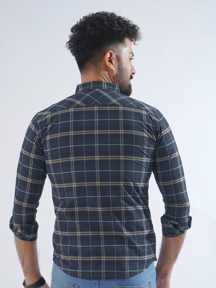 Navy Blue Check Button Down Casual Shirt (CSC-202)