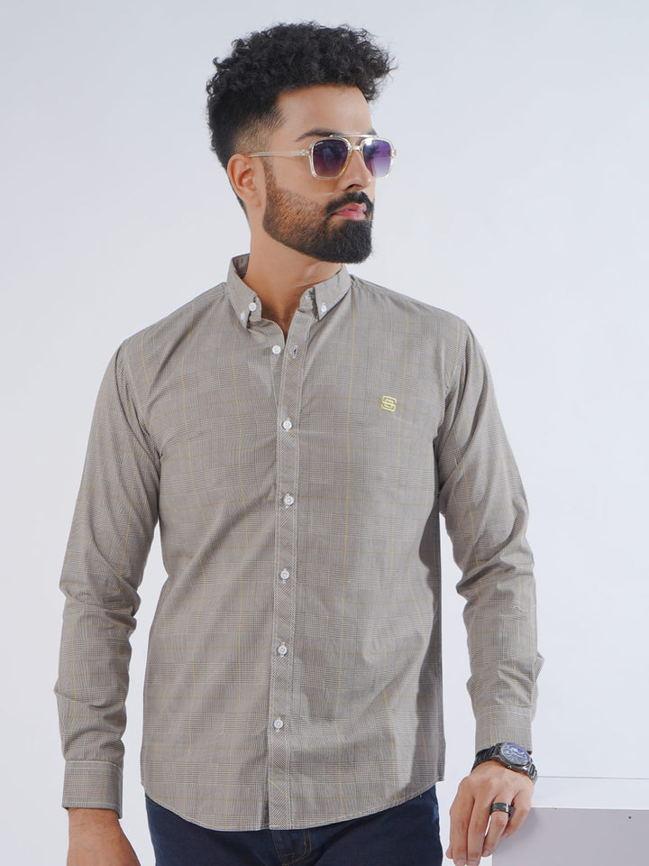 Light Brown Check Button Down Casual Shirt (CSC-203)