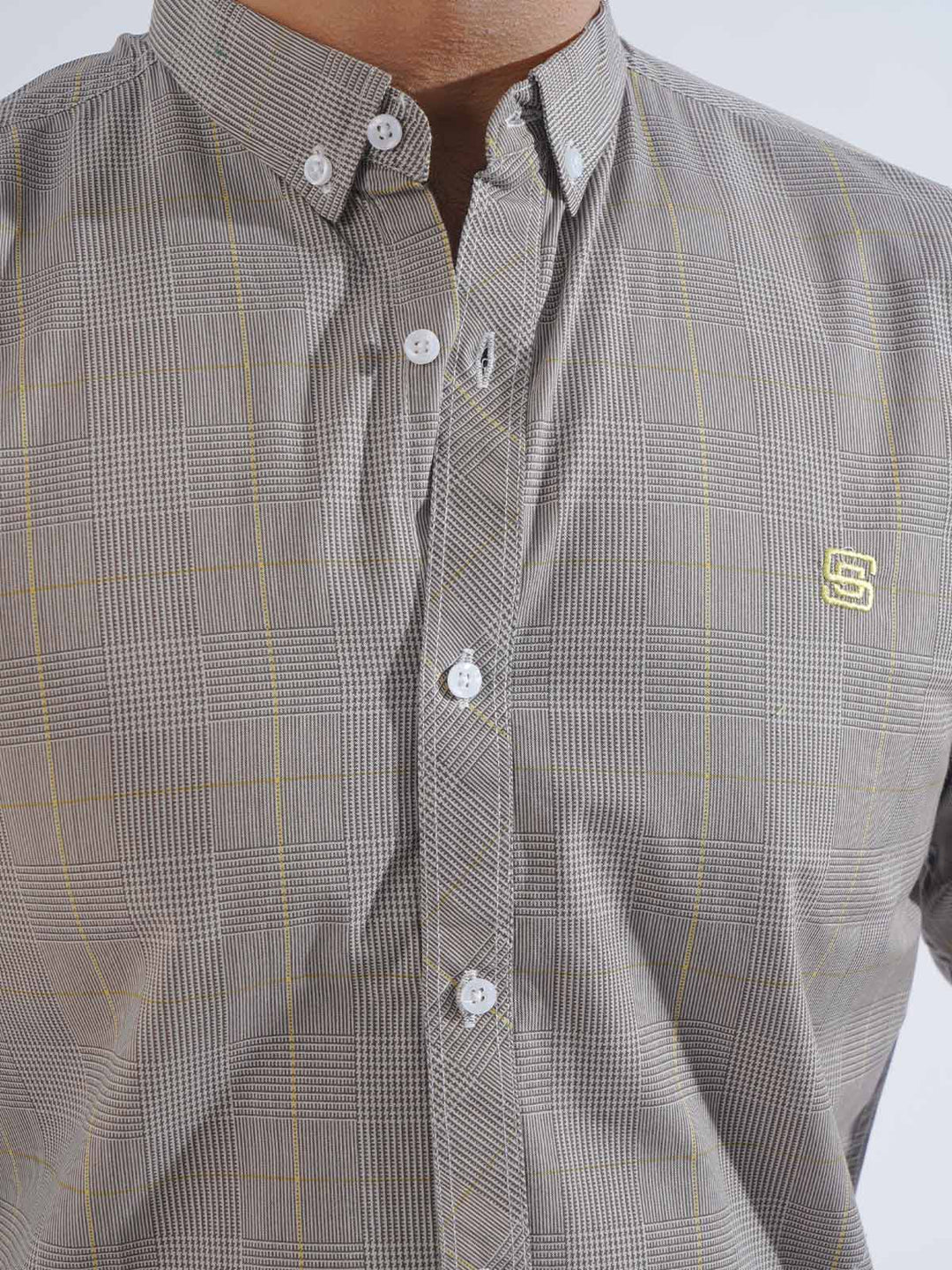 Light Brown Check Button Down Casual Shirt (CSC-203)