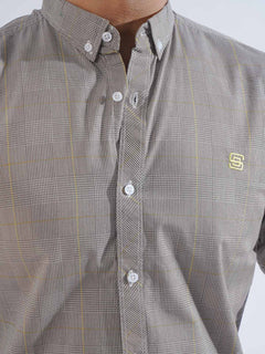 Light Brown Check Button Down Casual Shirt (CSC-203)
