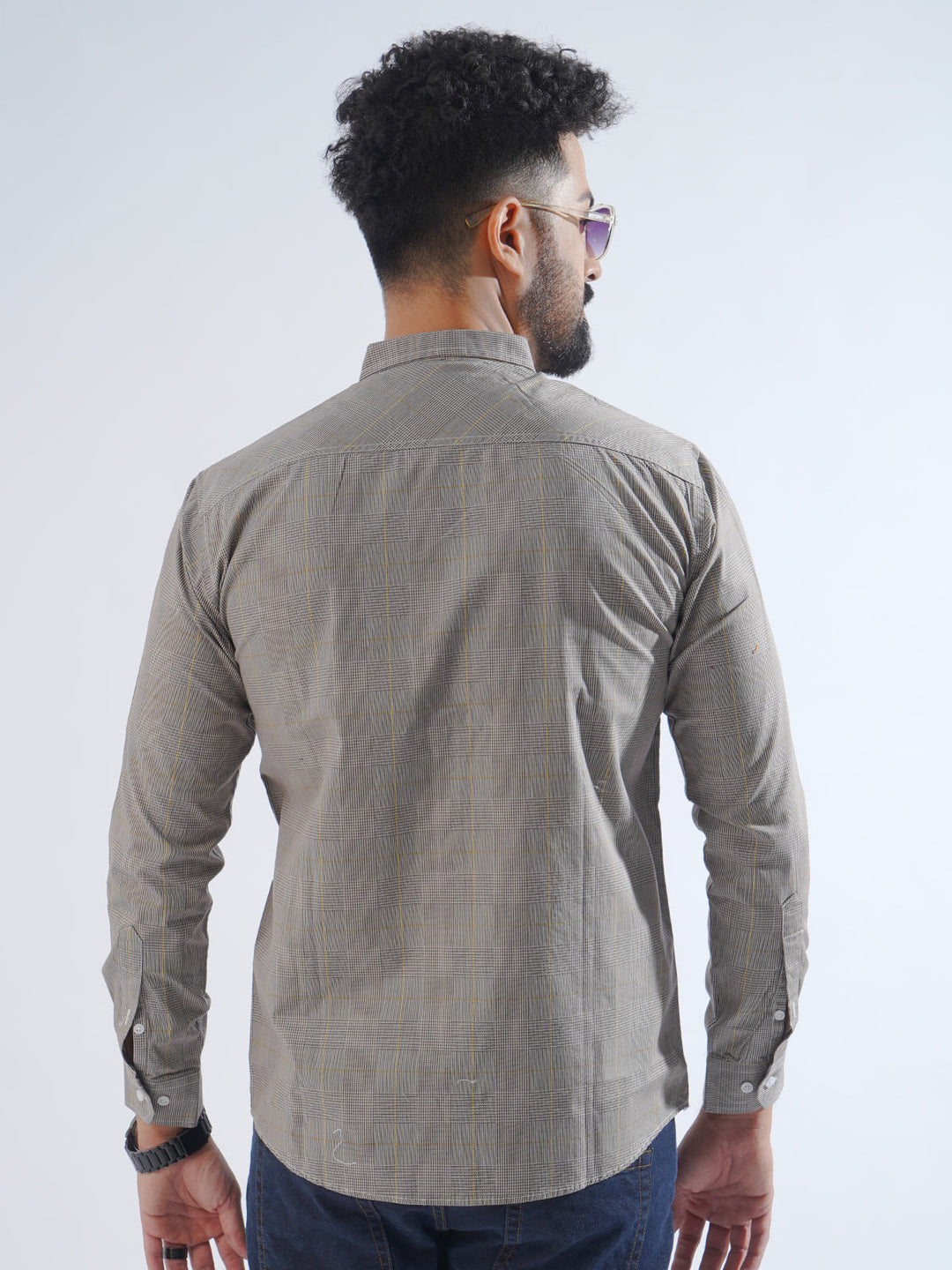 Light Brown Check Button Down Casual Shirt (CSC-203)