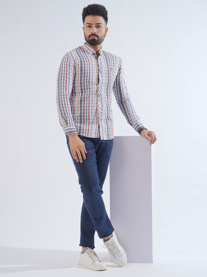 Multi Color Check Button Down Casual Shirt (CSC-204)