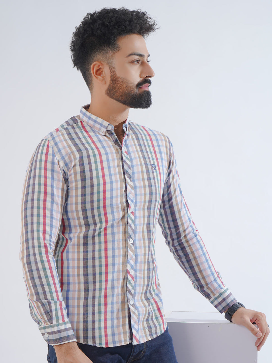 Multi Color Check Button Down Casual Shirt (CSC-204)