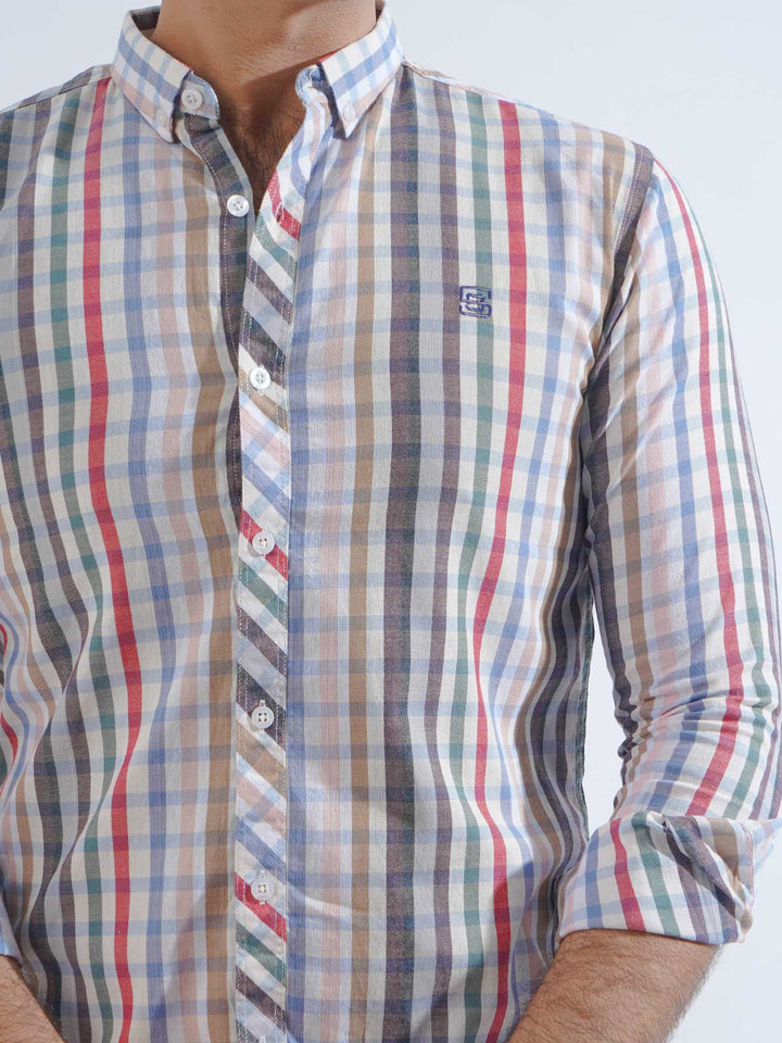 Multi Color Check Button Down Casual Shirt (CSC-204)