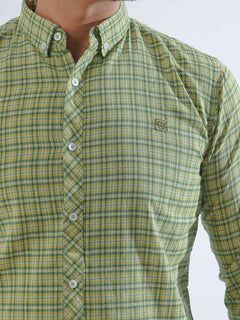 Grass Green Check Button Down Casual Shirt (CSC-205)