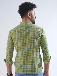Grass Green Check Button Down Casual Shirt (CSC-205)