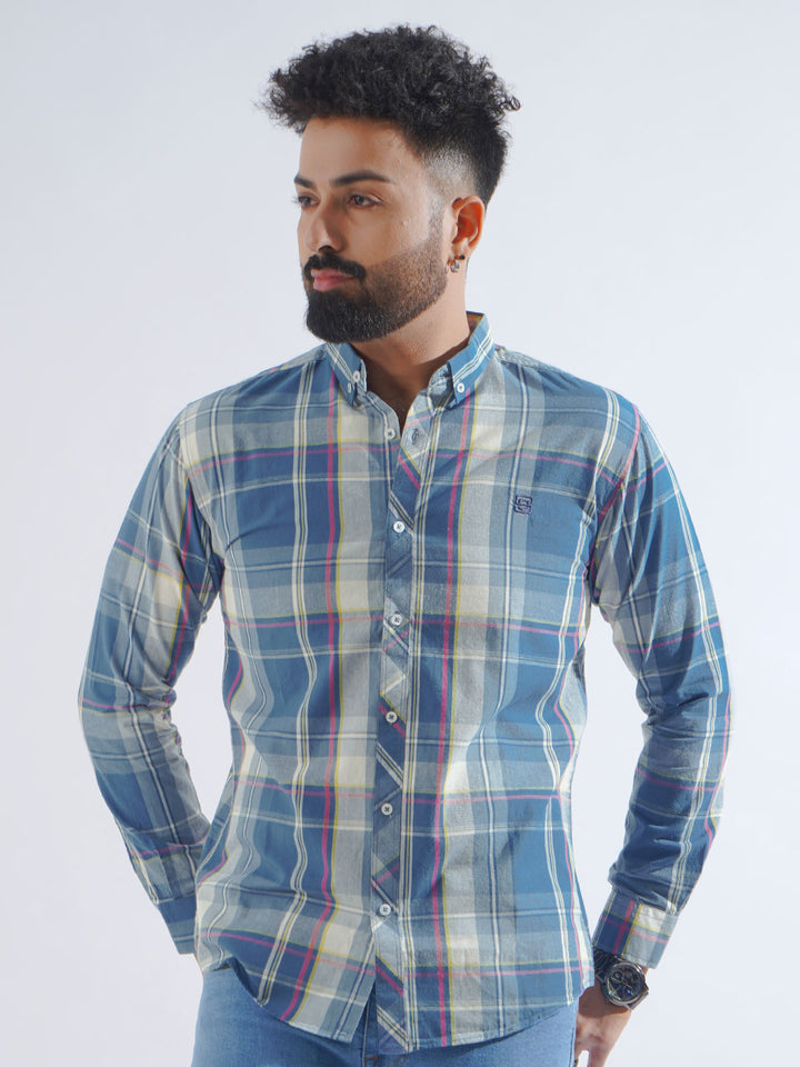 Blue Check Button Down Casual Shirt (CSC-206)