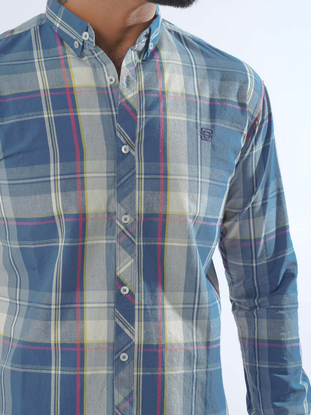 Blue Check Button Down Casual Shirt (CSC-206)