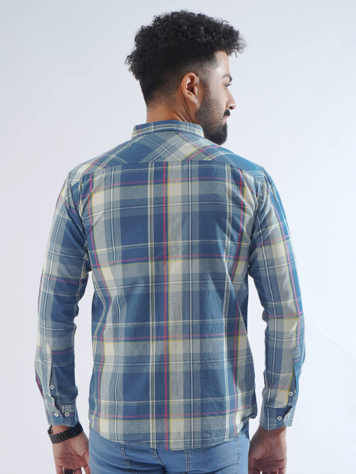 Blue Check Button Down Casual Shirt (CSC-206)